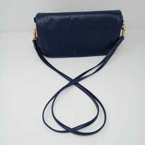 Vintage Cabin Creek Leather Shoulder Bag Purse Navy Blue Gold 90s Office Cottage